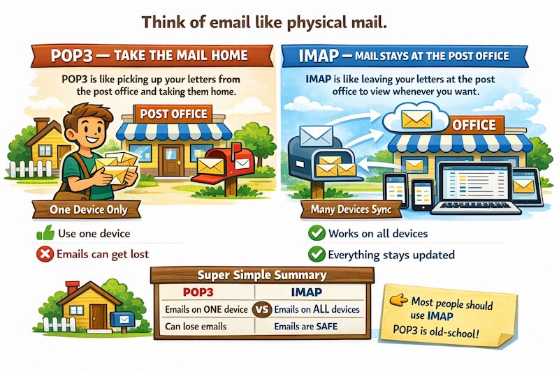 The difference between POP3 and IMAP