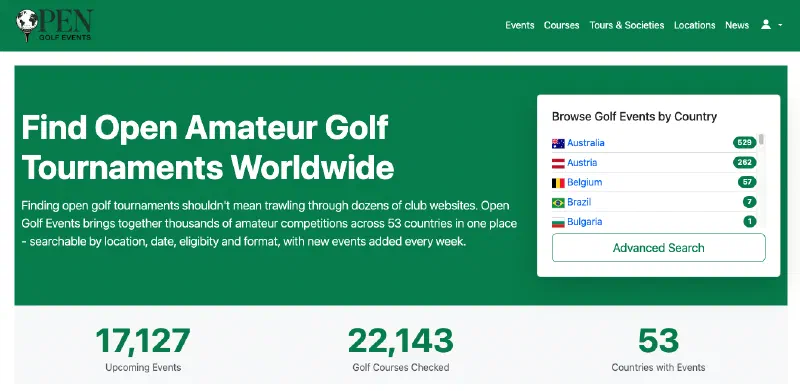Open Golf Events website